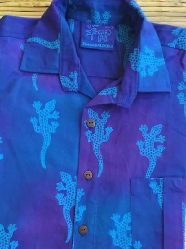 BluePurple Geckos Short Sleeve Button Shirt