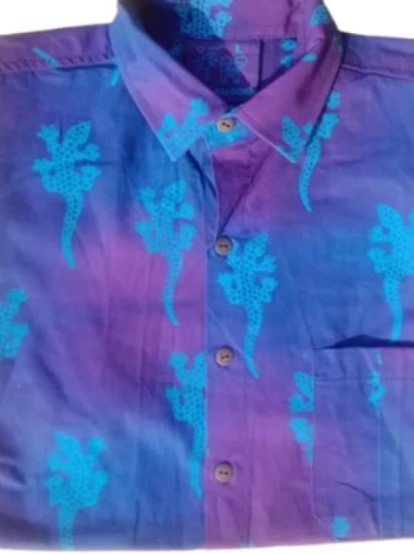 BluePurple Geckos Short Sleeve Button Shirt