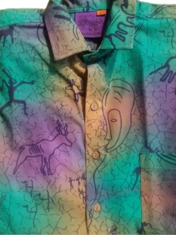 OchreJadePurple RockArt Short Sleeve Button Shirt